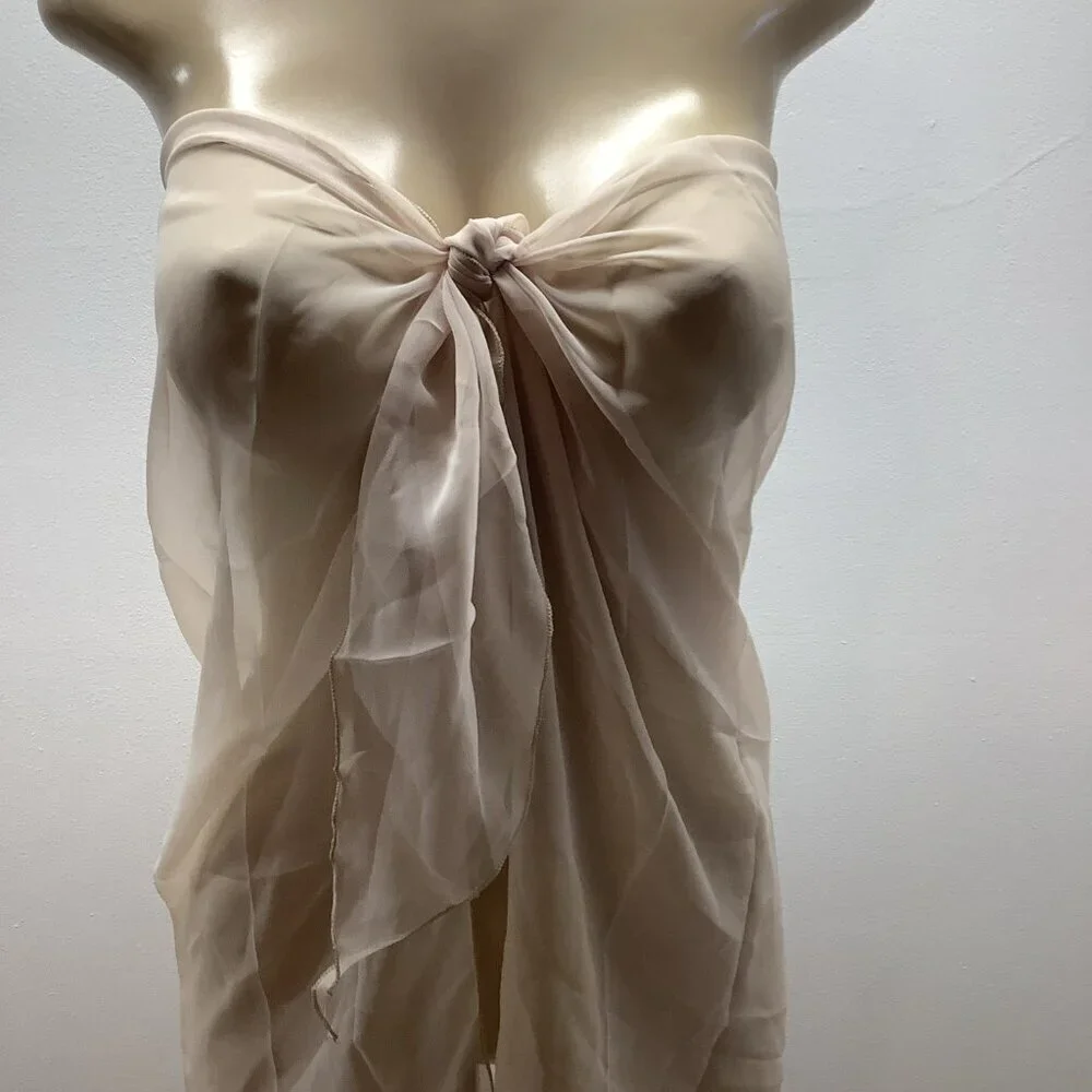 Zuliana Sheer Beige Lettuce Trim Long Sarong O/S New With Tags